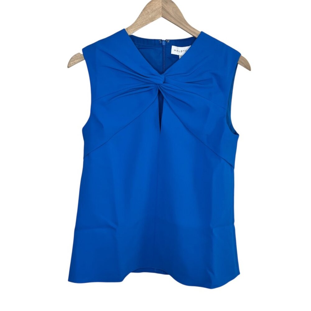 Halston Women's Faren Knot Dress Shell Top Ocean Blue Size 4